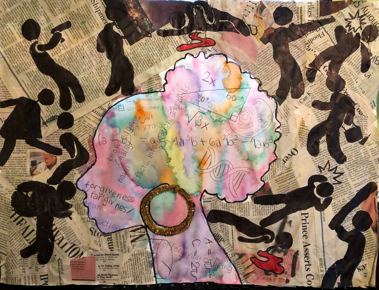 Lori Davis 1st place - Geeter Middle School

The reason I drew this piece of art work is because this beautiful black woman sees crime. Bad things are happening everyday,  but she mainly focuses on getting her education and learning.